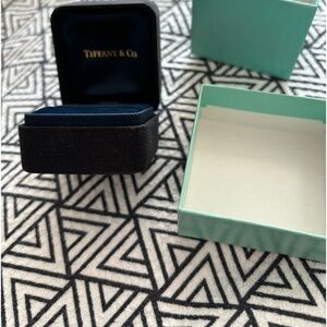 Tiffany authentic gift box with empty black Tiffany & Co. suede ring box w bag.